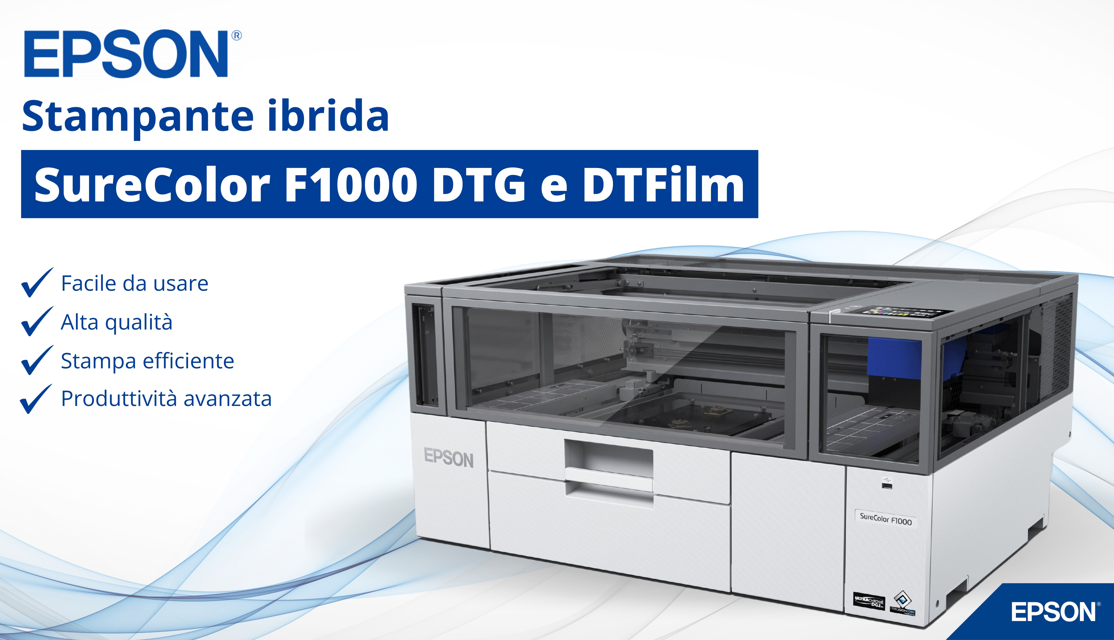 Stampante ibrida Epson SureColor F1000 per stampa DTG e DTF